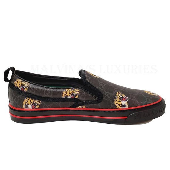 GUCCI SHOES MENS 1977 TENNIS SLIP ON SNEAKERS GG SUPREME TIGER - Picture 8 of 16